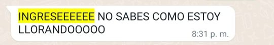 Mensaje de un estudiante que ingresó en WhatsApp