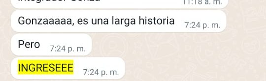 Mensaje de una estudiante que ingresó en WhatsApp